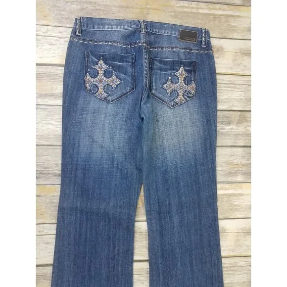 PETROL JEANS Denim Jenna Womens Size 29x34 Blue Distress’s Stud Casual Zip - Picture 6 of 13